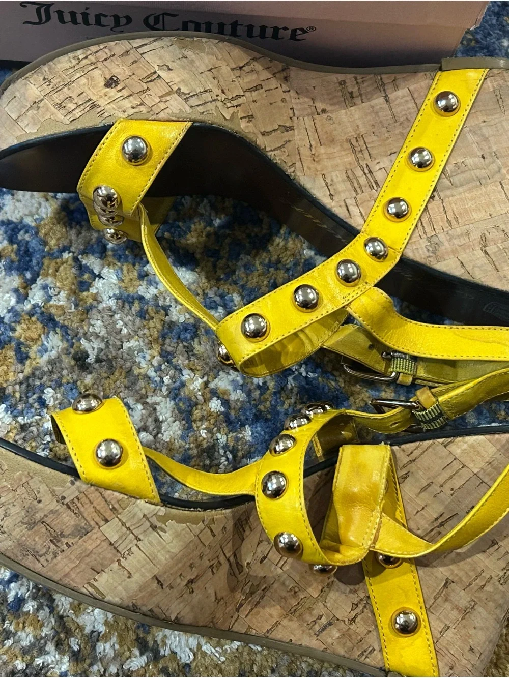 Juicy Couture Yellow Studded T-Strap Slingback Sandals